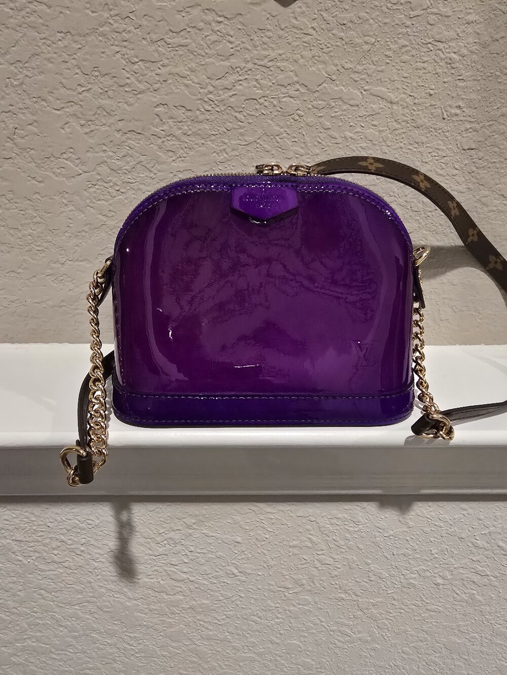 Louis Vuitton Mini Alma Purple Patent Crossbody Bag with Chain Strap